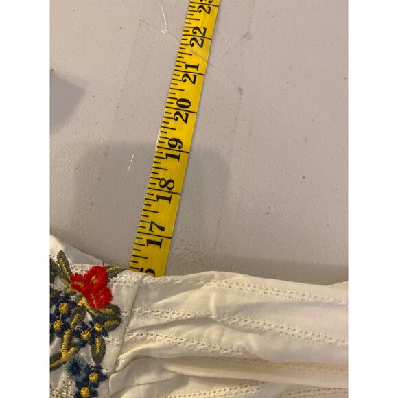 Rolee Cream Button-Down Dress Floral Embroidery Short Sleeves V-Neckline Medium - Picture 10 of 13